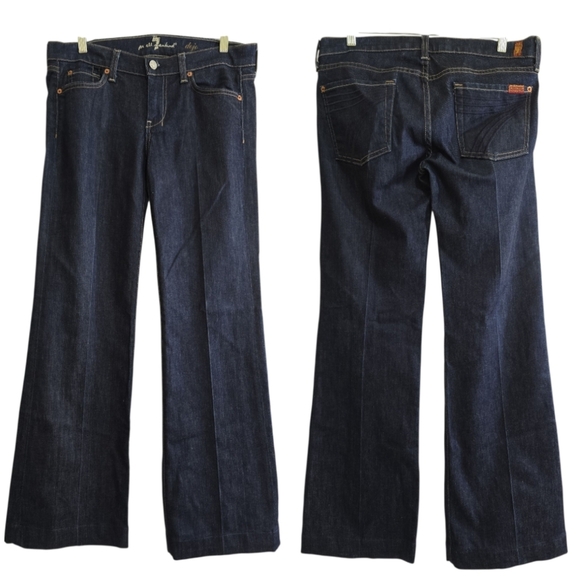 Seven For All Mankind Dojo Jeans Dark Wash Wide Leg Denim Size 30 Low/Mid Rise - Picture 1 of 8